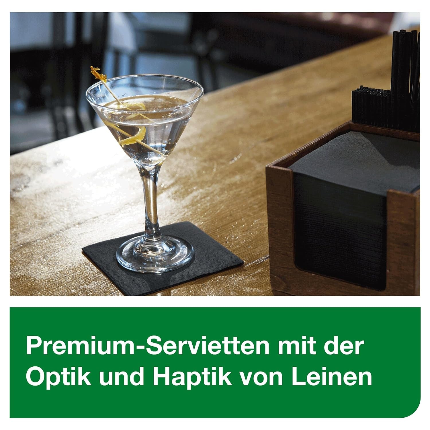 Tork Linstyle 509542 Schwarze Cocktailservietten, 1/4 Falz, 1-lagig, 23,8 x 23,8 cm, 1 x 100 Servietten