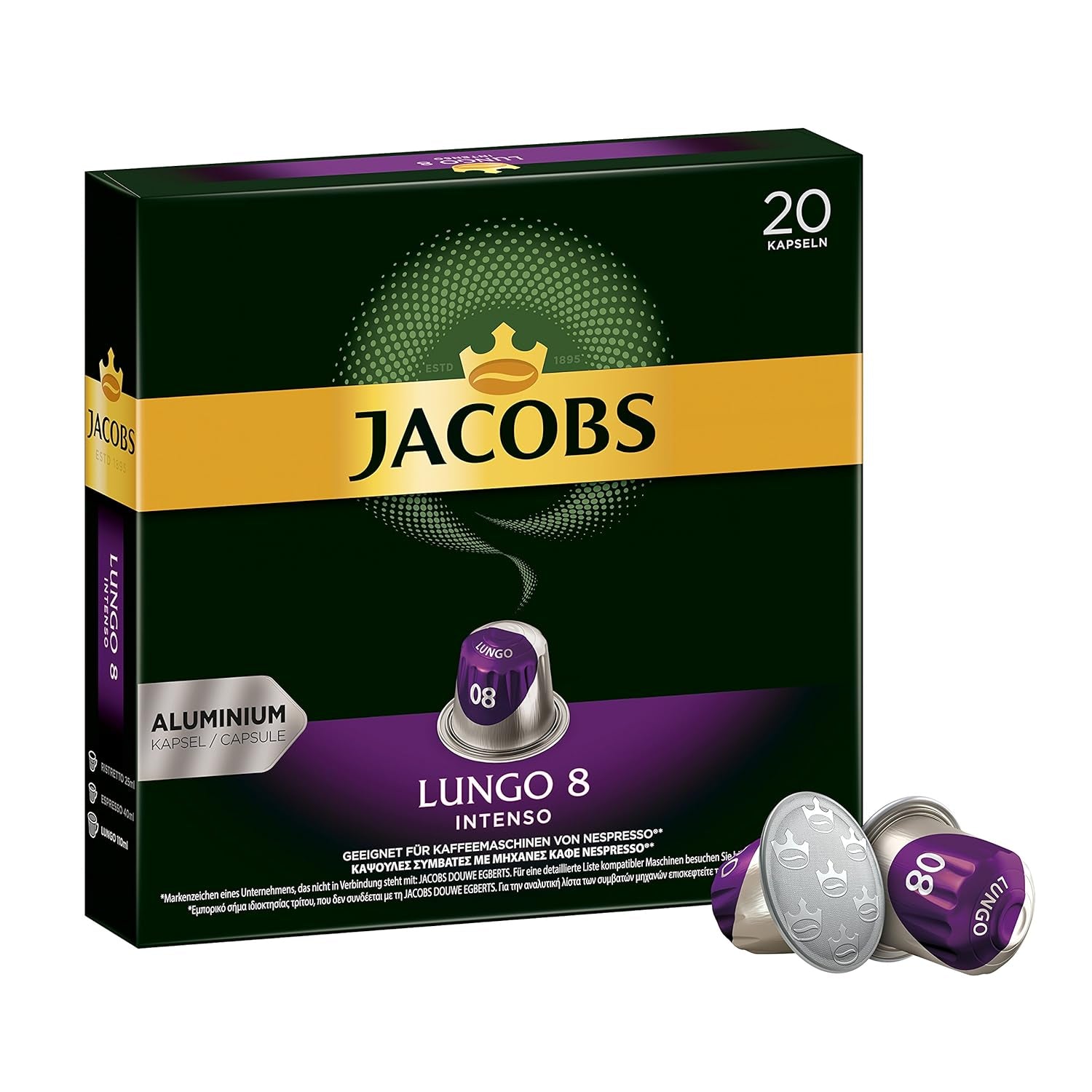Kaffeekapseln Lungo Intenso, Intensität 8 von 12, 10 x 20 Getränke & Kaffeekapseln Krönung Crema, 200 Nespresso-kompatible Kapseln, 10er Pack, 10 x 20 Getränke, 1040 g