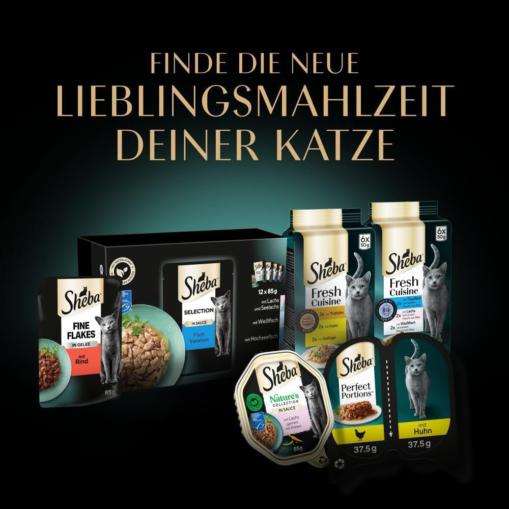 Sheba Portionsbeutel Nassfutter für Katzen, Multipack Fresh & Fine in Gelee mit MSC Thunfisch und Lachs, 6x6x50g - Gesunde Mahlzeiten für Katzen mit Gelee
