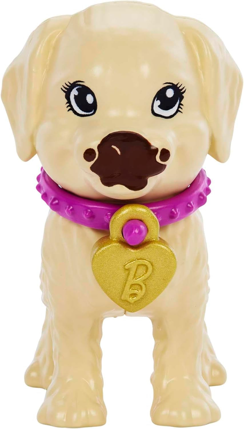 Adoption Barbie Puppy – Puppe und 2 Welpen, mit Adoptionsurkunden, Farbwechseleffekt, Käfig und Zubehör, für Kinder ab 3 Jahren, HKD 86