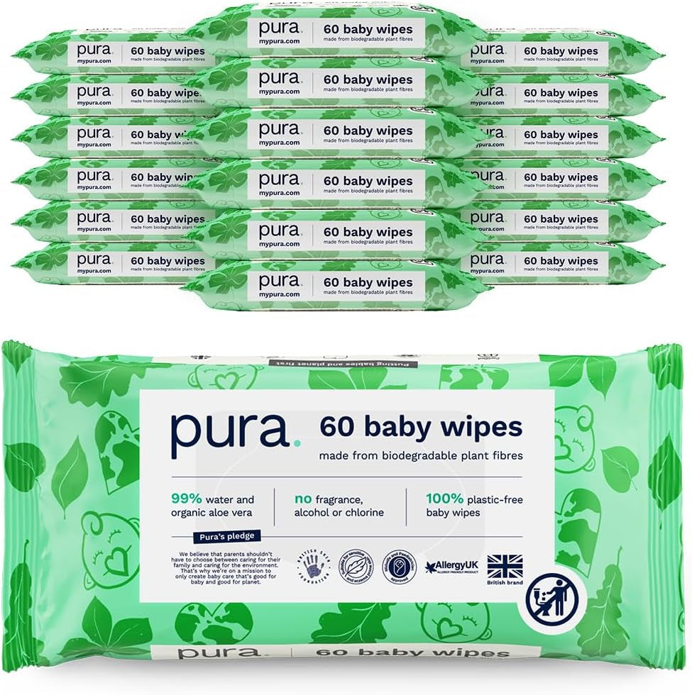 Umweltfreundliche Einweg-Babytücher für empfindliche Babyhaut, 70 Tücher (1 Packung), 99 % Wasser, 100 % plastikfrei, für empfindliche Haut, die zu Ekzemen neigt, bei Neugeborenen, biologisch abbaubar, vegan