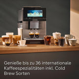 Automatische Espressomaschine Siemens EQ900, großer TFT-Farbbildschirm, 2 Bohnenbehälter, 36 Heiß- und Kaltgetränke, kalter Kaffee, superleise, Zwei-Tassen-Funktion, App-Steuerung, Edelstahl, TQ907D03