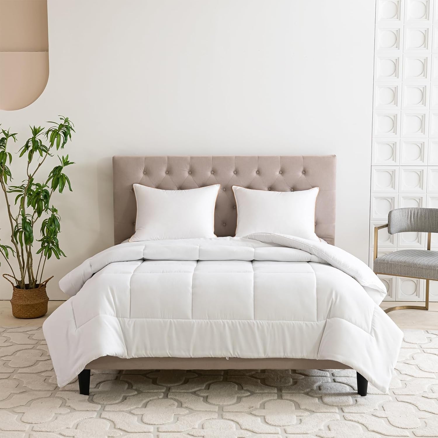 Good Nite Einzelbett-Bettwäsche-Set, 15 Tog, Winterwärme, Einzelbett, weiches Polyester, Hohlfaser, weiße Bettwäsche mit Eckstreifen, maschinenwaschbar (weiß, 15 Tog, 130 x 150 cm) Naty Shop Quilts & Quilts