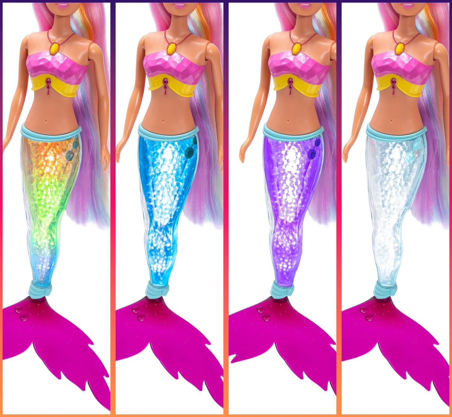 Simba Steffi Love Mermaizing Meerjungfrau-Puppe mit Regenbogen-Lichtfunktion, extra langem Haar, Delfinfigur und Haarspangen, 39 cm Höhe, Try-Me-Funktion, ab 3 Jahren