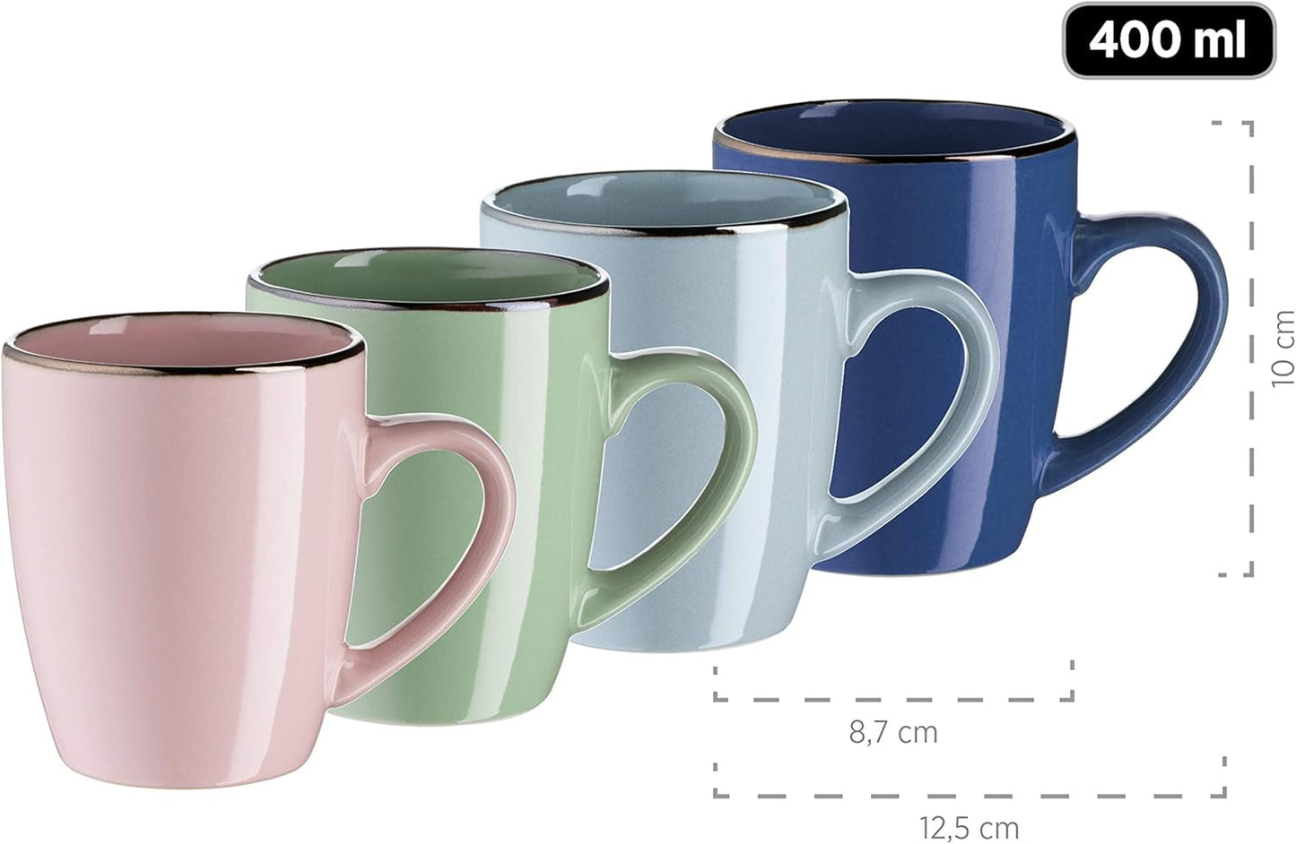 MÄSER 931870 Metallgestell, Modernes Geschirrset für 4 Personen mit messingfarbenem Gestell, 16-teiliges Kombinationsset mit Coupé-Formen ohne Gestell, Mehrfarbig, Steingut, Pastel'n'Blue