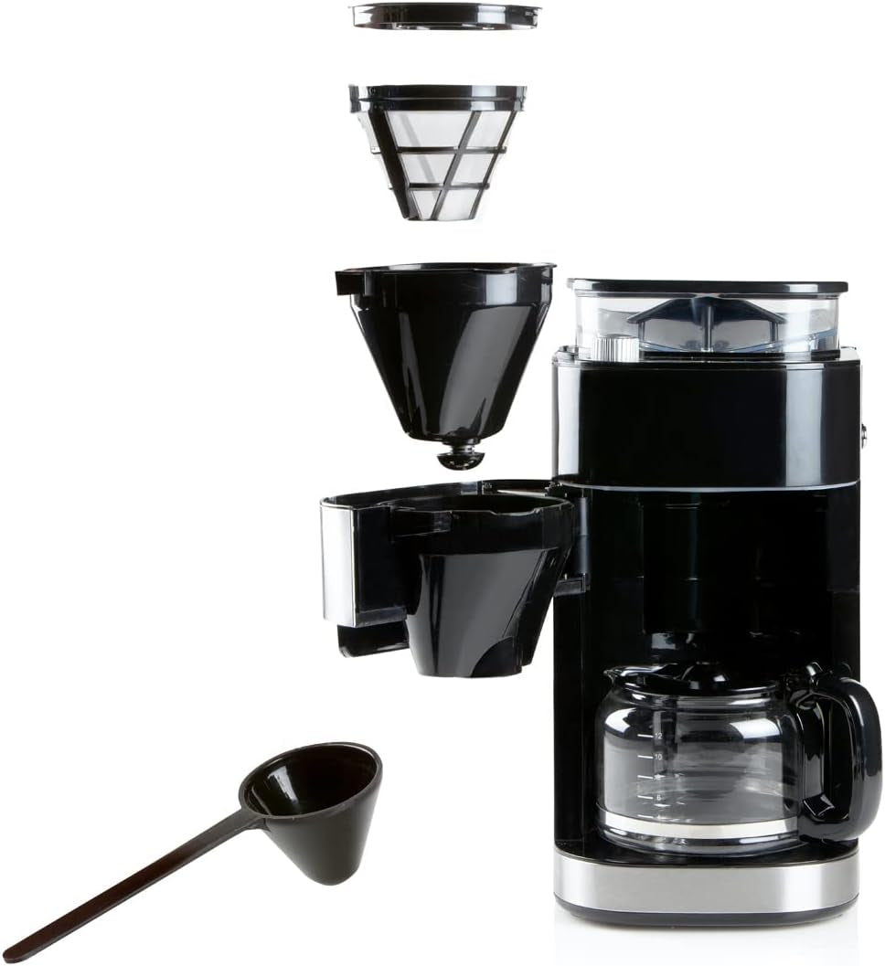 DOMO DO721K Espressomaschine „Grind and Brew“ – Bean-to-Cup-Funktion – LCD-Display – Für gemahlenen Kaffee oder ganze Bohnen – 1,5 l