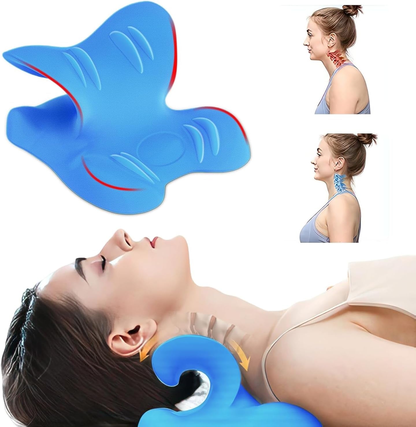 Nackenstrecker 2.0, Cloudy Neck Lefaya Nackenstrecker, orthopädischer Testsieger, Nackenstrecker zur Linderung von Nackenschmerzen, Premium-Nackenbuckel, Nackenwolke korrigiert die Körperhaltung (blau). Orthopädische Nackenkissen von Naty Shop. Standardtitel