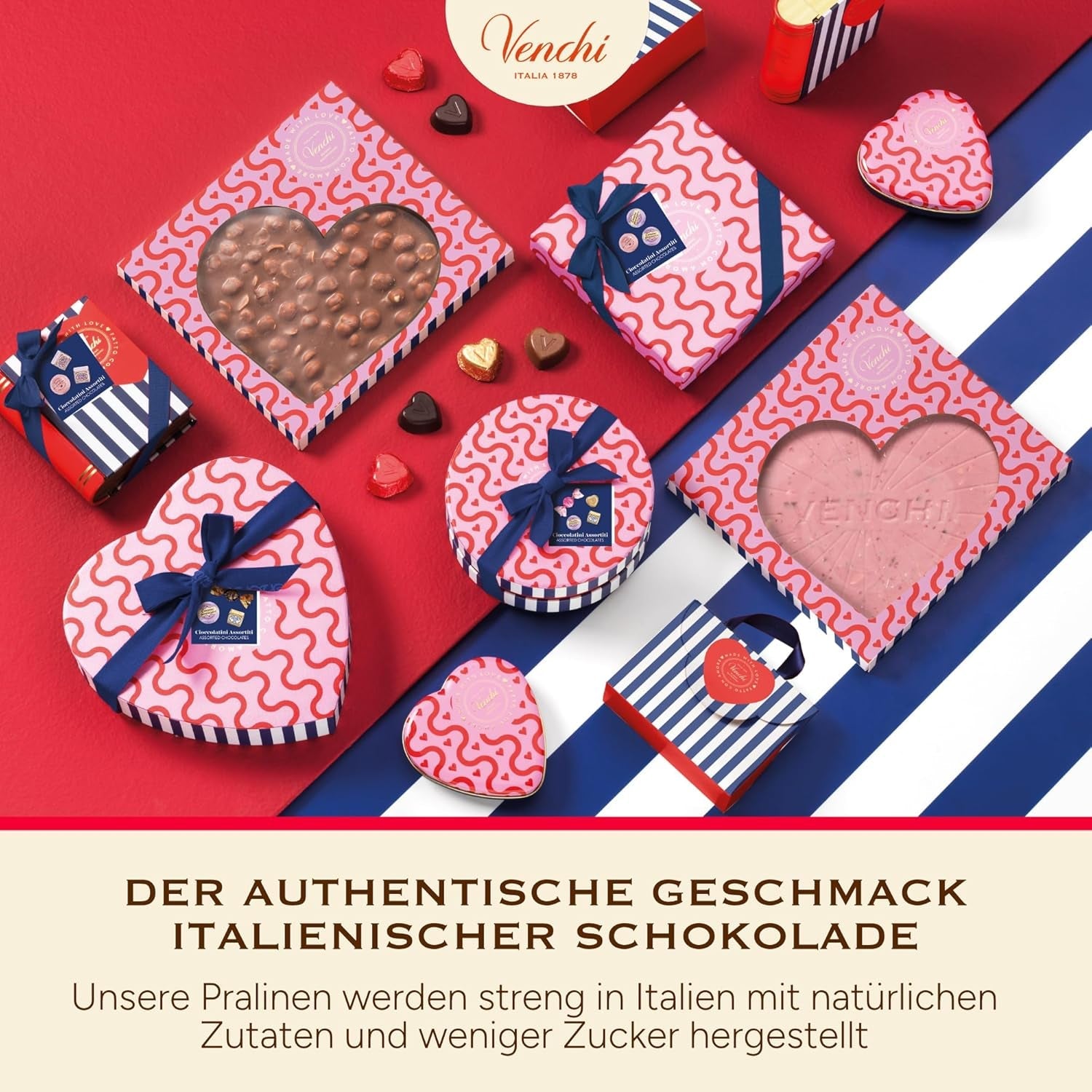 Venchi – Schachtel mit 9 verschiedenen Pralinen, 175 g, glutenfrei, ohne künstliche Farb- oder Konservierungsstoffe, Geschenkidee zum Valentinstag