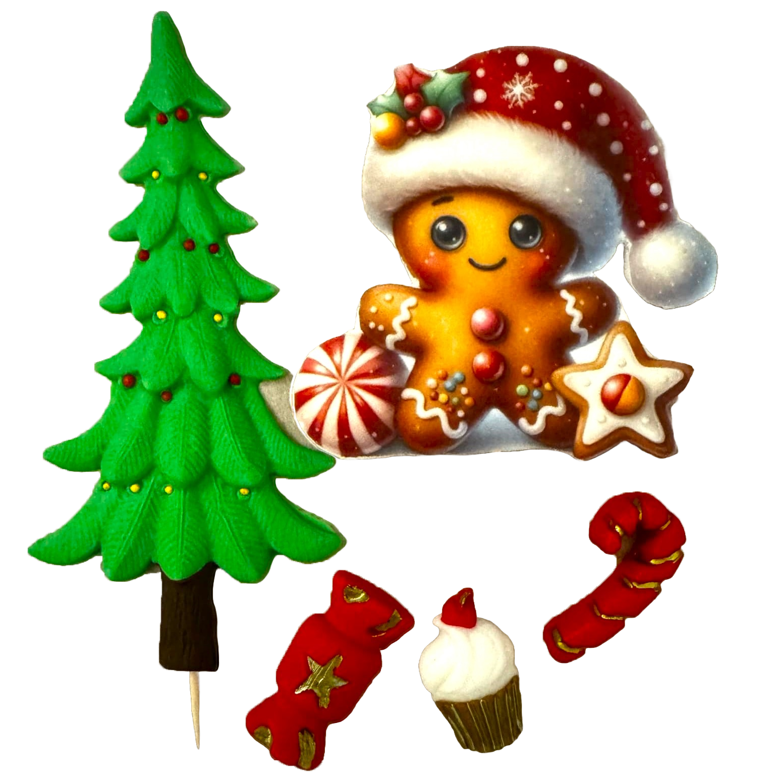 Set mit 5 essbaren Dekorationen aus Zuckerpaste, Winterferien-Dekorationen aus Zuckerpaste, Naty Shop