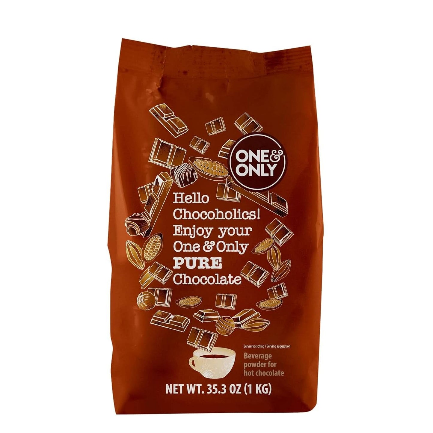 One&Only Schokoladenpulver pur 1 kg – Hochwertiges Schokoladenpulver für eine Premium-Trinkschokolade mit 32 % Kakao. Kakao und heiße Schokolade von Naty Shop