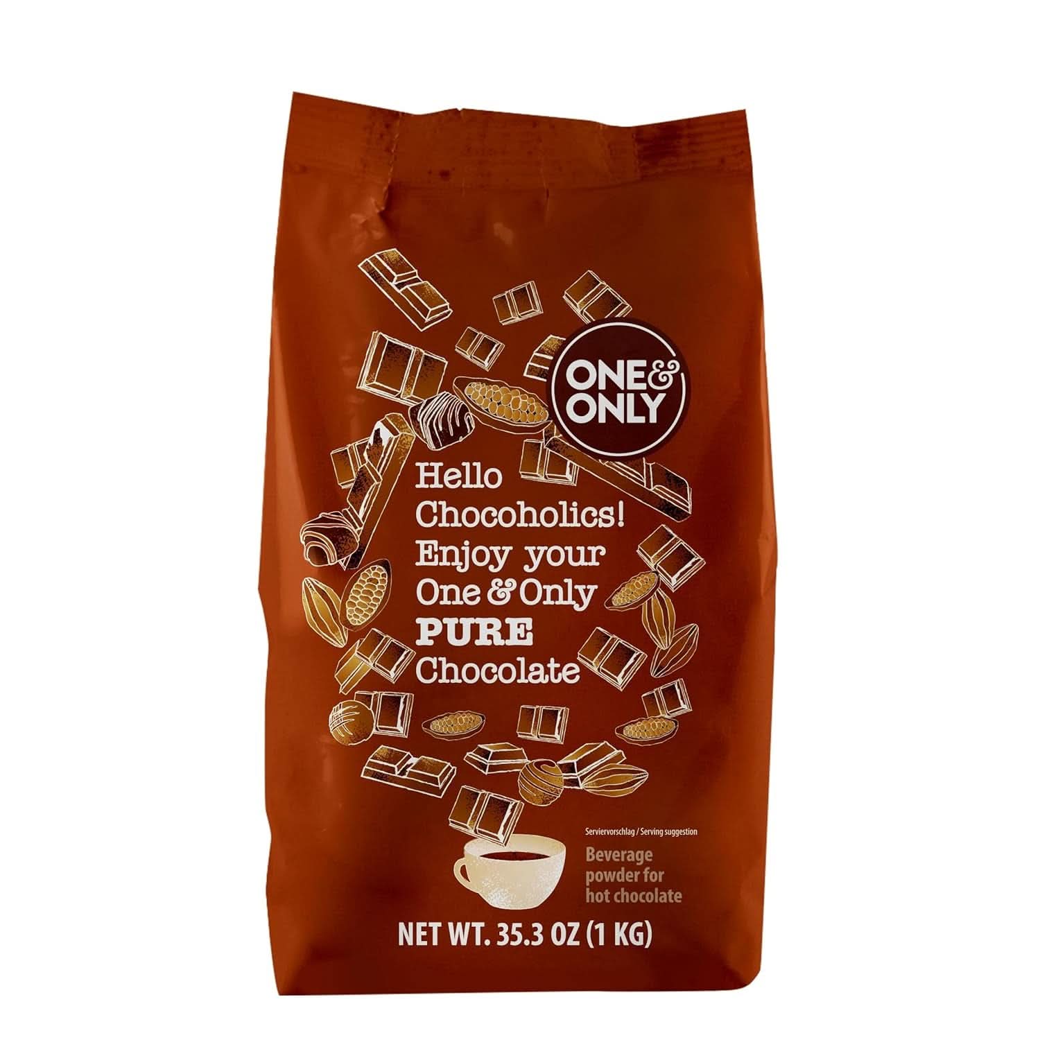 One&Only Schokoladenpulver pur 1 kg – Hochwertiges Schokoladenpulver für eine Premium-Trinkschokolade mit 32 % Kakao. Kakao und heiße Schokolade von Naty Shop