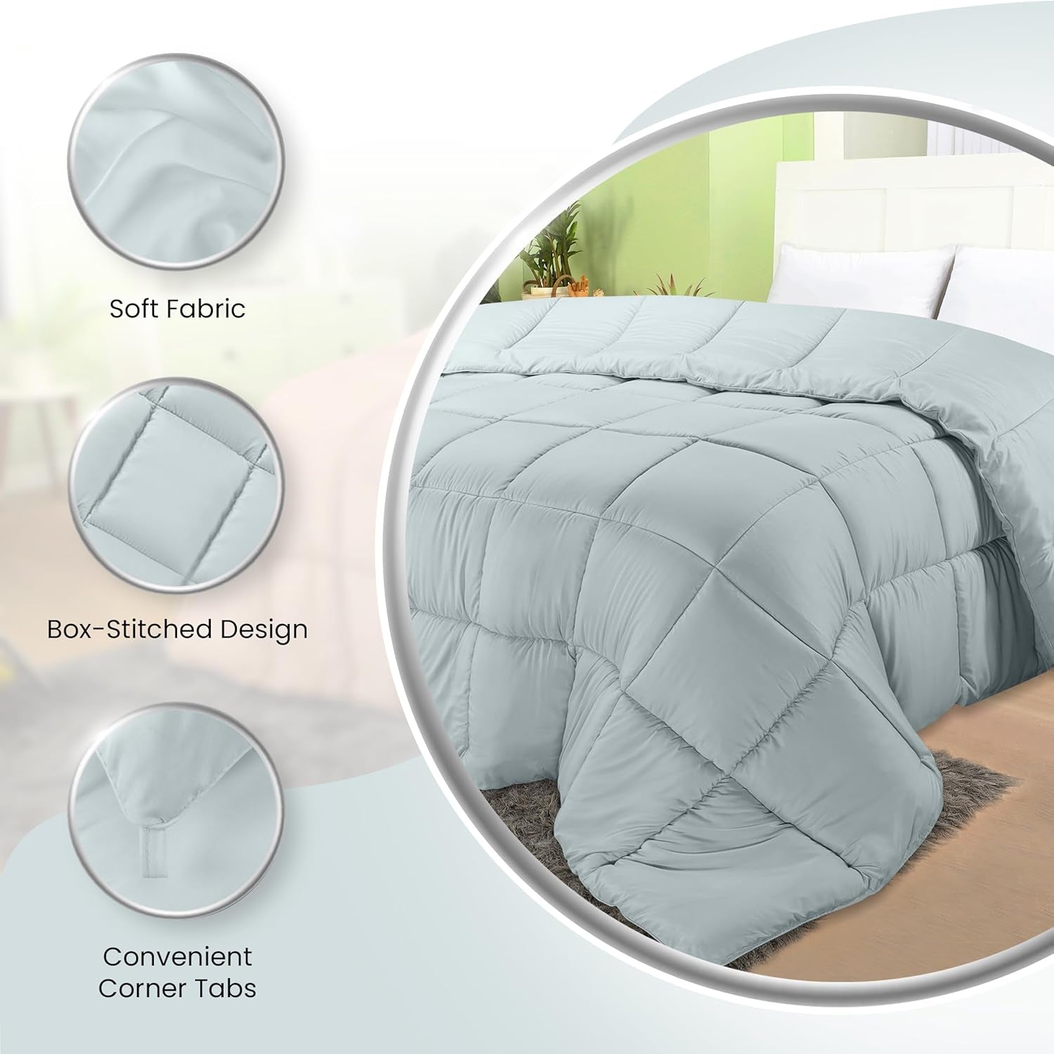 Utopia-Bettwäsche, Ganzjahresdecke, 250 g/m², Plüschfüllung aus silikonisierter Faser, Doppelbett, genäht in Box (Doppelbett XL, hellgrau), Naty Shop Quilts & Quilts
