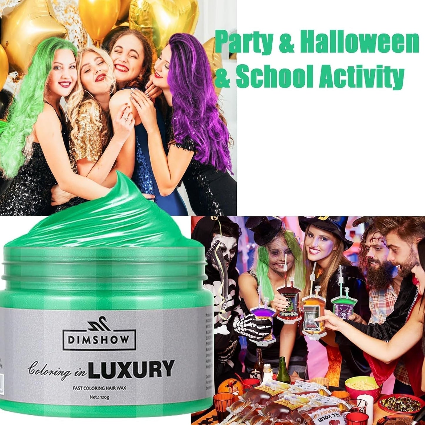 Grünes temporäres Haarwachs, Crazy Green temporäres Haarspray, waschbarer semipermanenter Schlamm, einmalige Haarfarbe, sofortige Styling-Haarpastenschlamm, natürliche Haarfarbe für Partys, Aktivitäten und Halloween Naty Shop Haarfärbemittel