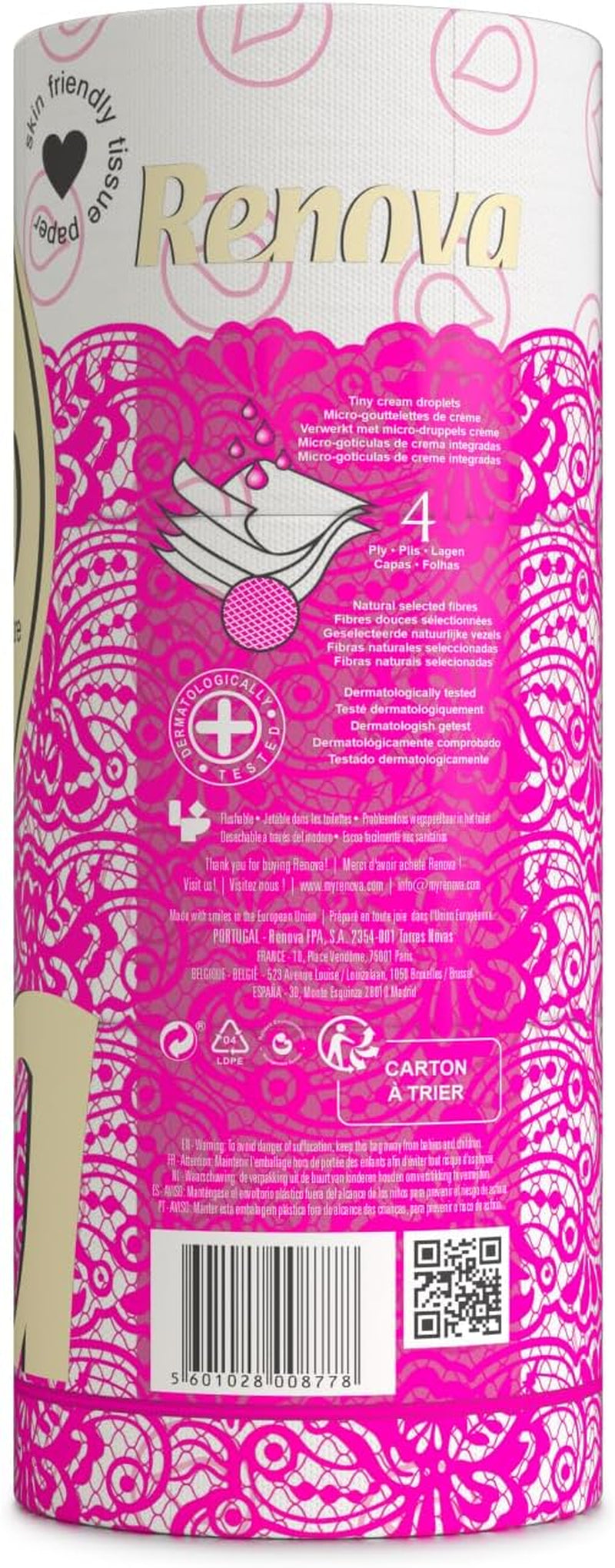 Toilettenpapier Renova 4 Schichten weiß dekoriert duftend – 12 Rollen Rolle Blanco Decorado Perfumado