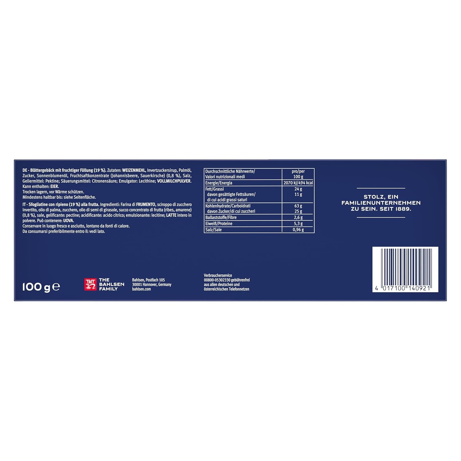 Bahlsen Deloba - 1 Packung - Blätterteig mit schwarzen Johannisbeeren und Kirschen (1 x 100 g)