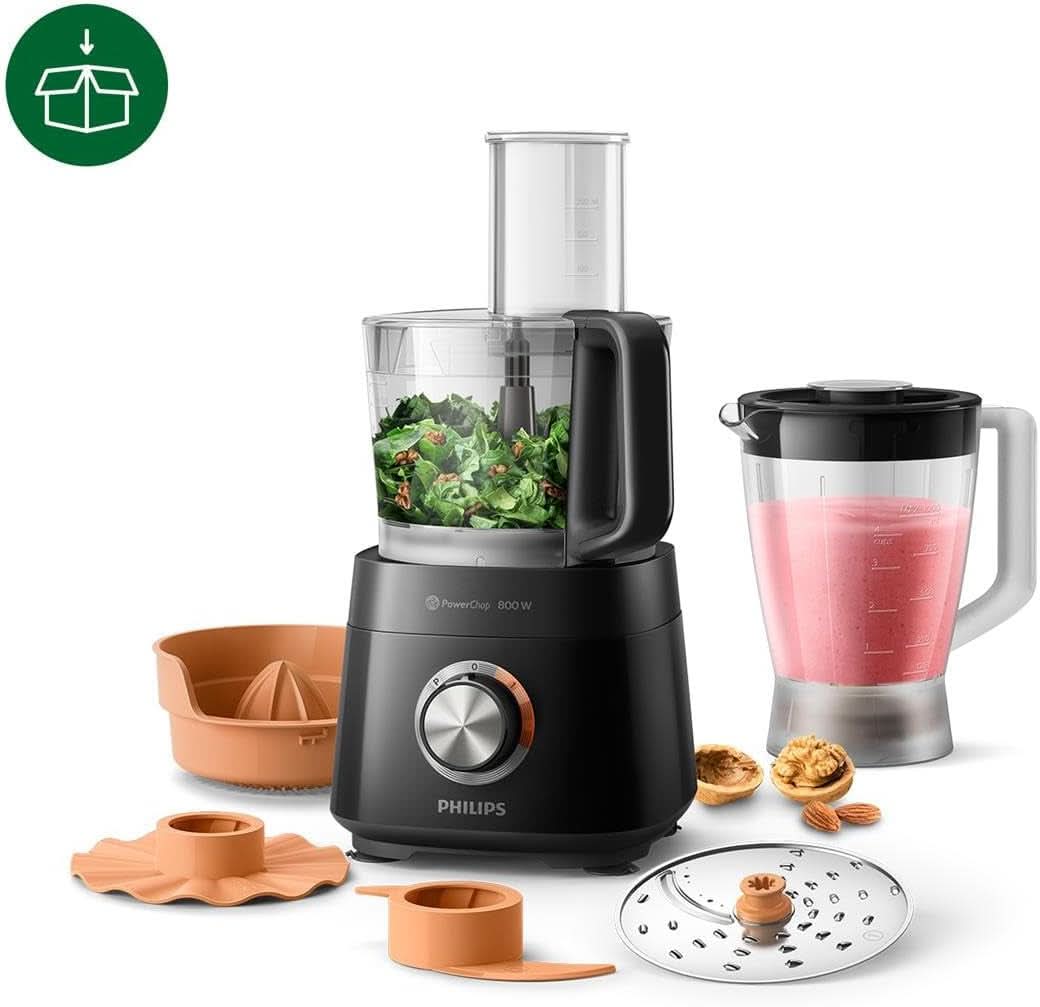 Philips Kompakte Küchenmaschine – 850 W, 31 Funktionen, 2,1-Liter-Behälter, Powerchop, Edelstahlklinge (HR7530/10) Kitchen Naty Shop