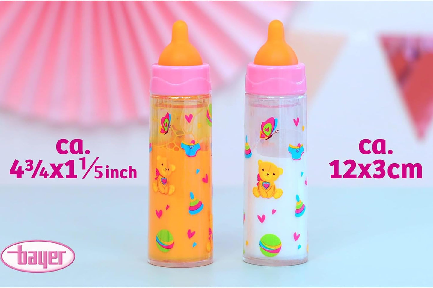 Bayer Design 79201AE Magic Bottle, Milchflasche, Trinkflasche, Puppenzubehör, weiß und orange