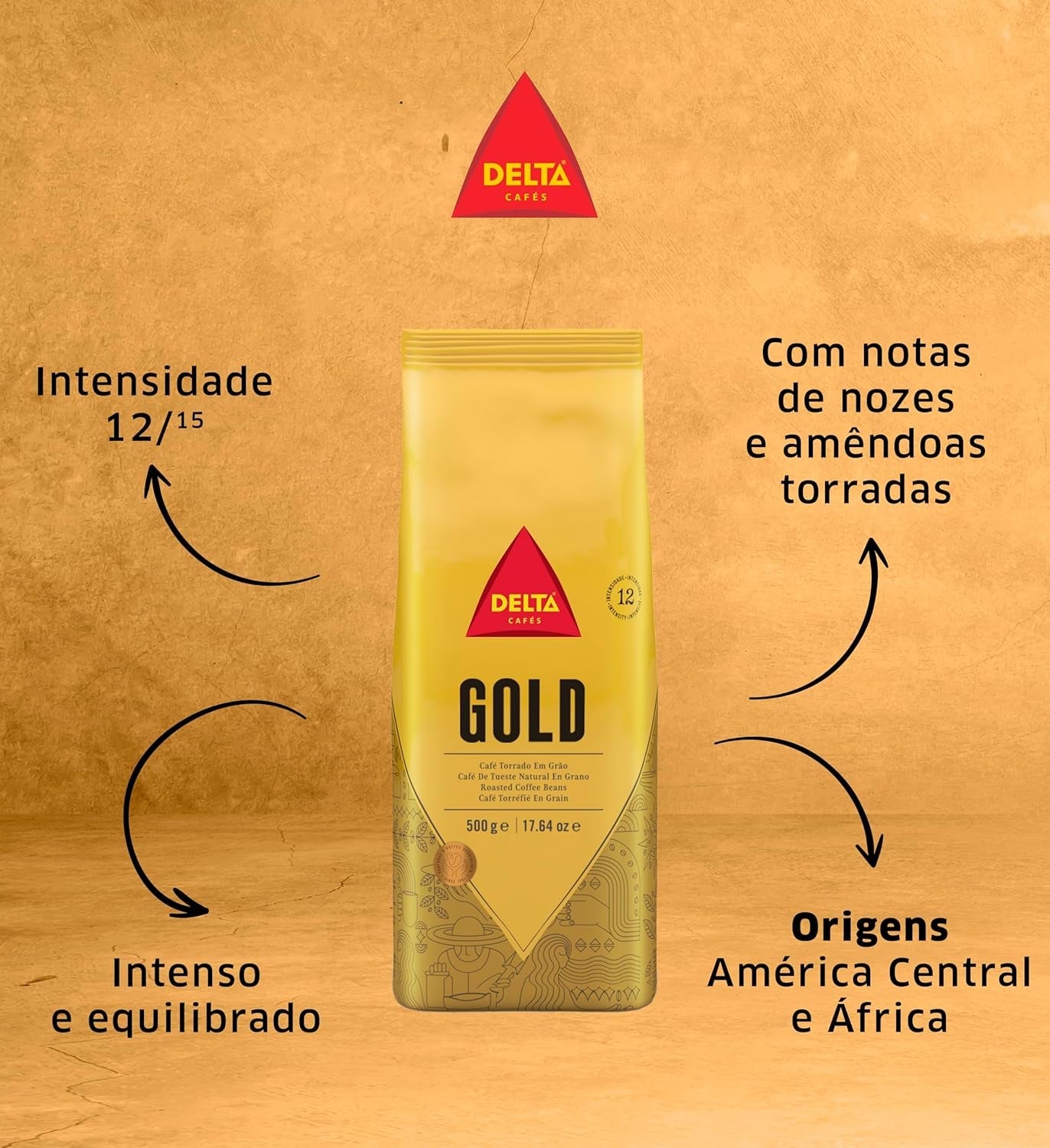 Menge Delta-Kaffeebohnen, Goldverpackung, 500 g