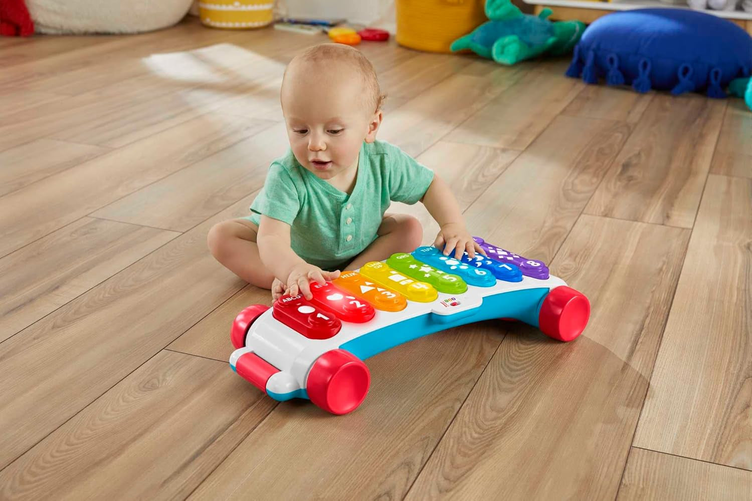 Fisher-Price Leuchtendes Riesen-Xylophon – elektronisches Musikinstrument zum Nachziehen von Liedern mit Lerninhalt, für Kinder, Kleinkinder ab 9 Monaten, mehrfarbig, Version: Französisch, HJK40 Jucarii Bebe Naty Shop