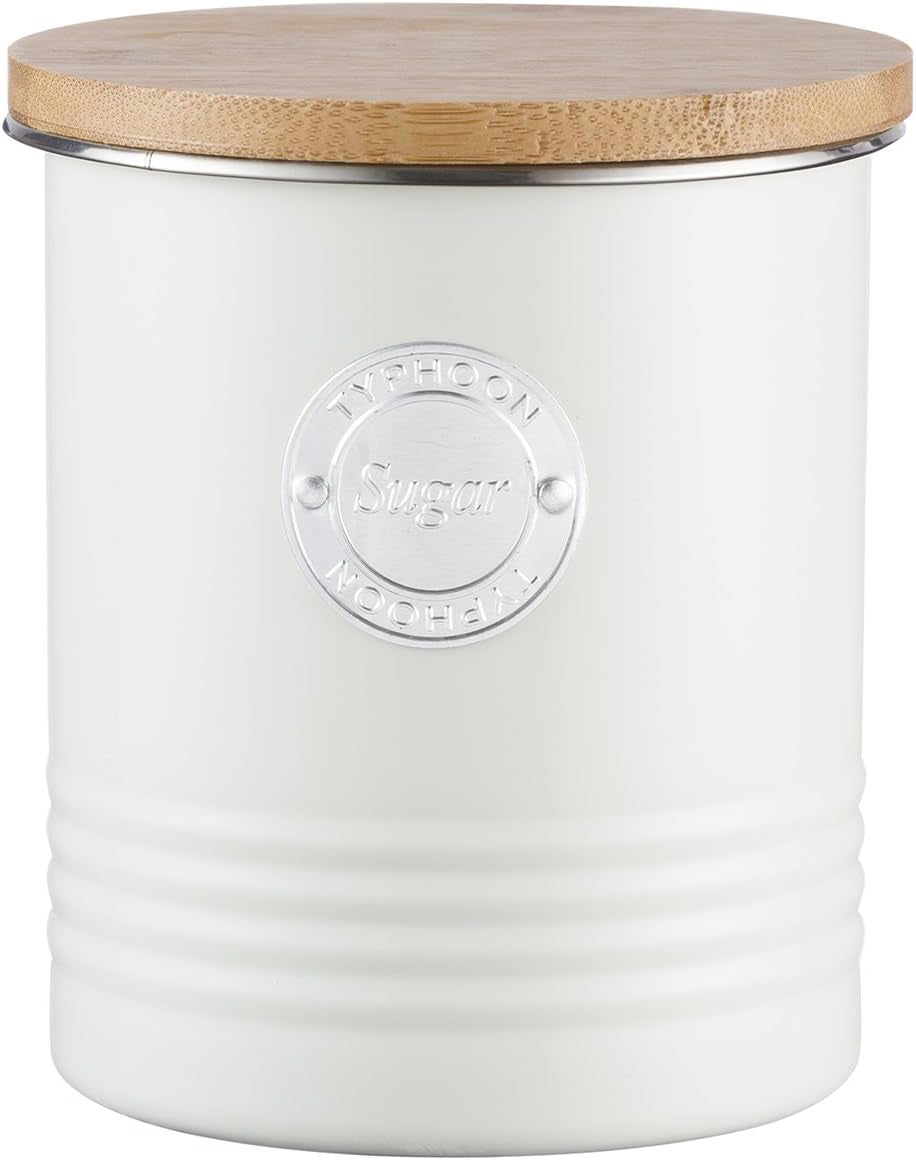LIVING-Kollektion, Zuckerdose mit Deckel | creme pastell | Aufbewahrungsbox 1 L Küche für Zucker | Zuckerbehälter aus Stahl mit Deckel | Luftdichte Vorratsdosen aus Bambus mit Deckel, Aufbewahrungsboxen für Lebensmittel, Naty Shop Sugar