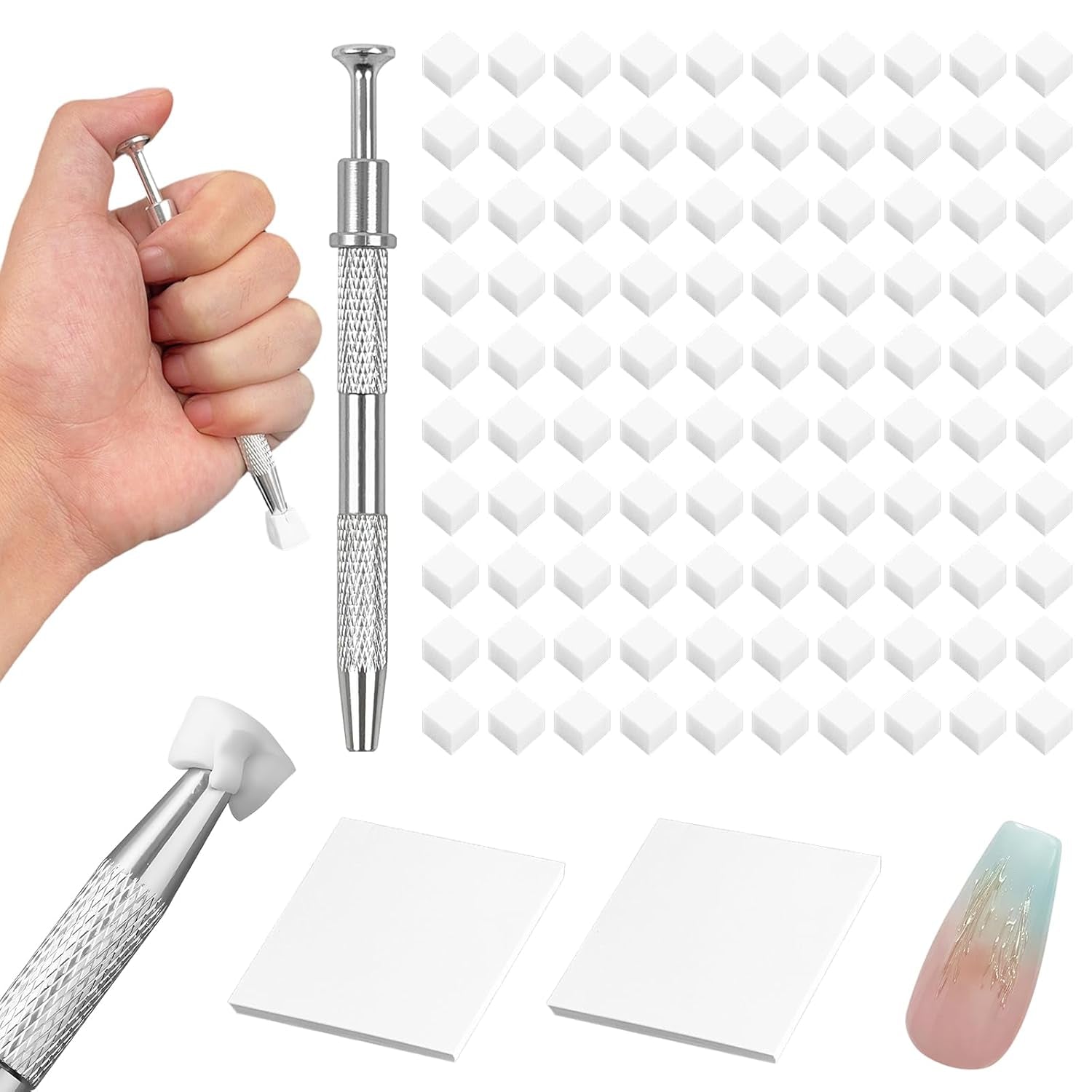 100 Stück Latexfrei Nailart Schwämme, Ombre Nagelschwammpinsel, Nagelschwamm Mit Metallgreifer 100 Blatt Nailart-Mischpapier Ausstellungsbox, Maniküre Schwamm Applikator Für Farbverlauf Nailart