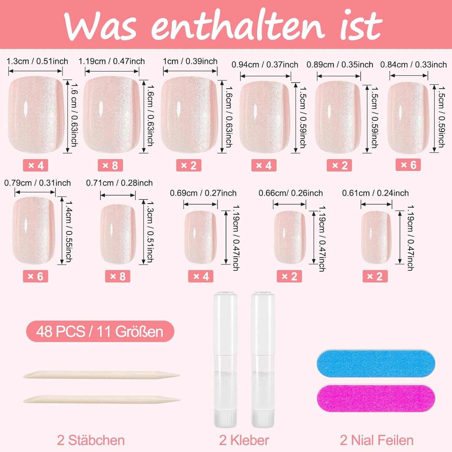 Kiiwah 48 Stück kurze quadratische Nägel, rosa, künstliche Nägel, zum Aufkleben, kurze Nagelspitzen, falsche Nagelspitzen