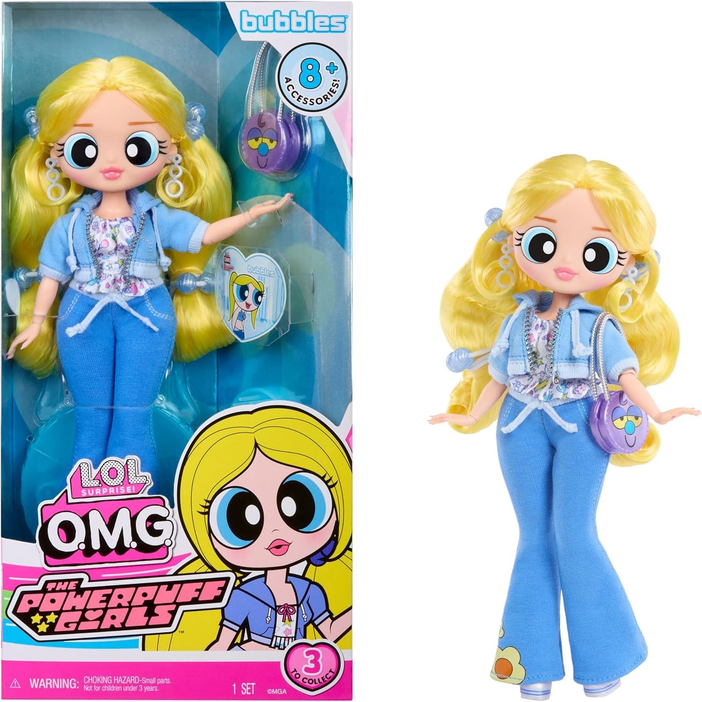 LOL. Überraschung! OMG The Powerpuff Girls Puppe - Bubbles - Enthält 1 Modepuppe, Inklusive Outfit und Accessoires, 3 zum Sammeln