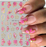 Gold Linie Schieber Rosa Nagelsticker Blumen 3D Flower Nail Sticker Sakura Blütenblätter Blumen Nagelaufkleber Frühling Sommer Floral Nagel Sticker Flowers Nagel Sticker Nageldesign Zubehör Nail Art