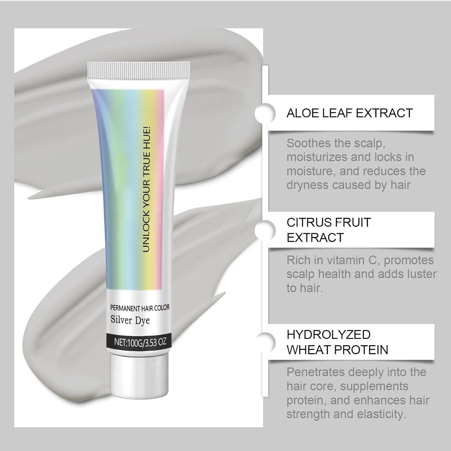 Haarfarbe Silber, Silbergrau, natürliche Haarfärbecreme, temporäre Haarfärbecreme, graue Haarfärbecreme, halbpermanente silberne Haarfarbe für alle Haartypen, 2 Stück, Naty Shop Haarfärbemittel