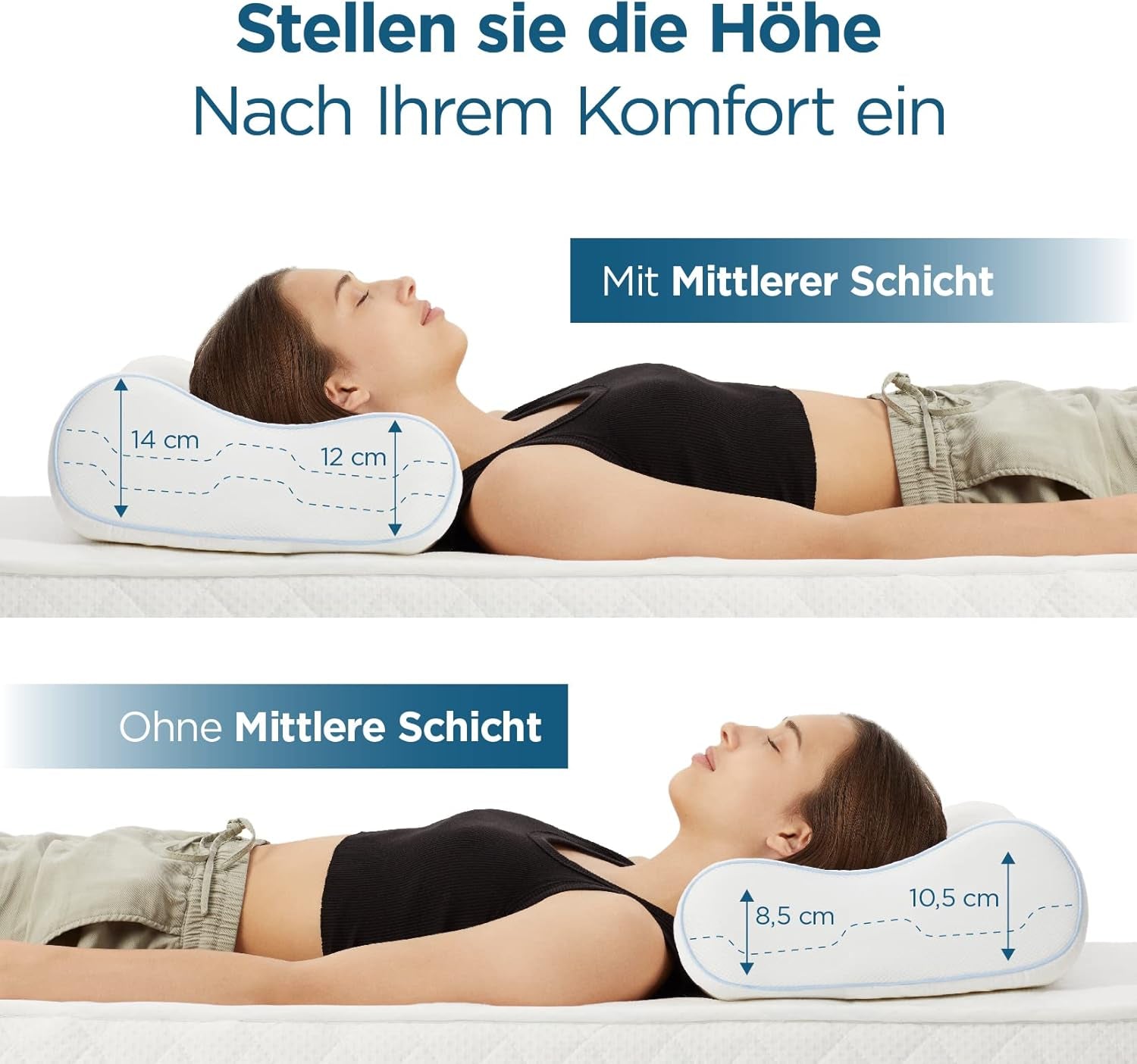 ORTHOVERSE Orthopädisches Kissen – Nackenstützkissen, Schlafkissen, Kopfkissen, Memory-Schaum-Kissen, Kopfkissen, Nackenschmerzkissen – höhenverstellbar, Aloe Vera-Bezug, medizinisches Hilfsmittel Naty Shop Cervical Orthopedic Pillows