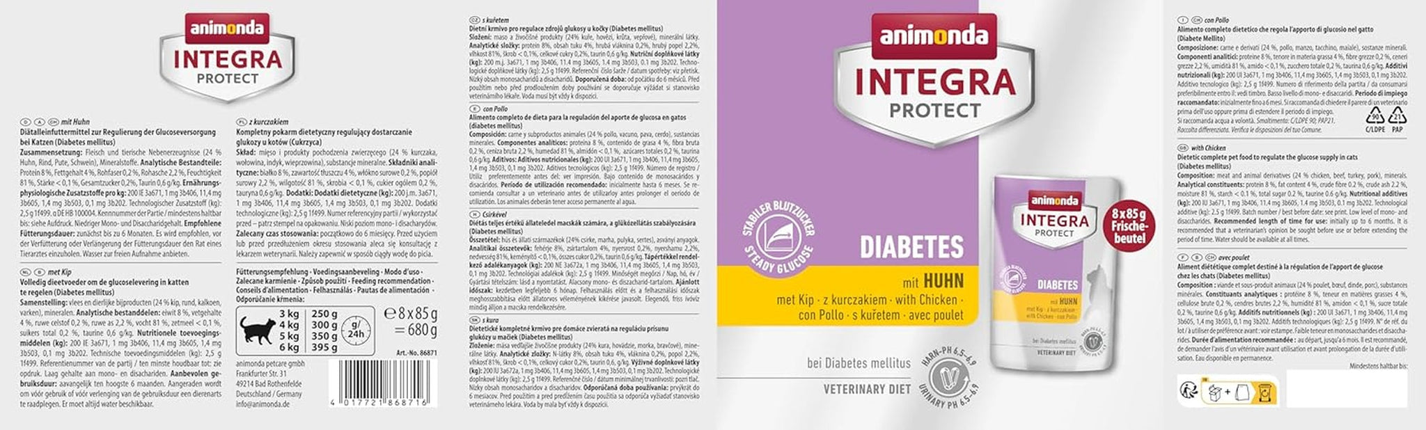 animonda INTEGRA PROTECT Nassfutter für diabetische Katzen mit Welpen (8 x 85g), von Tierärzten bei Diabetes empfohlen, Alleinfuttermittel für ausgewachsene Katzen, gemeinsam mit Tierärzten entwickelt.