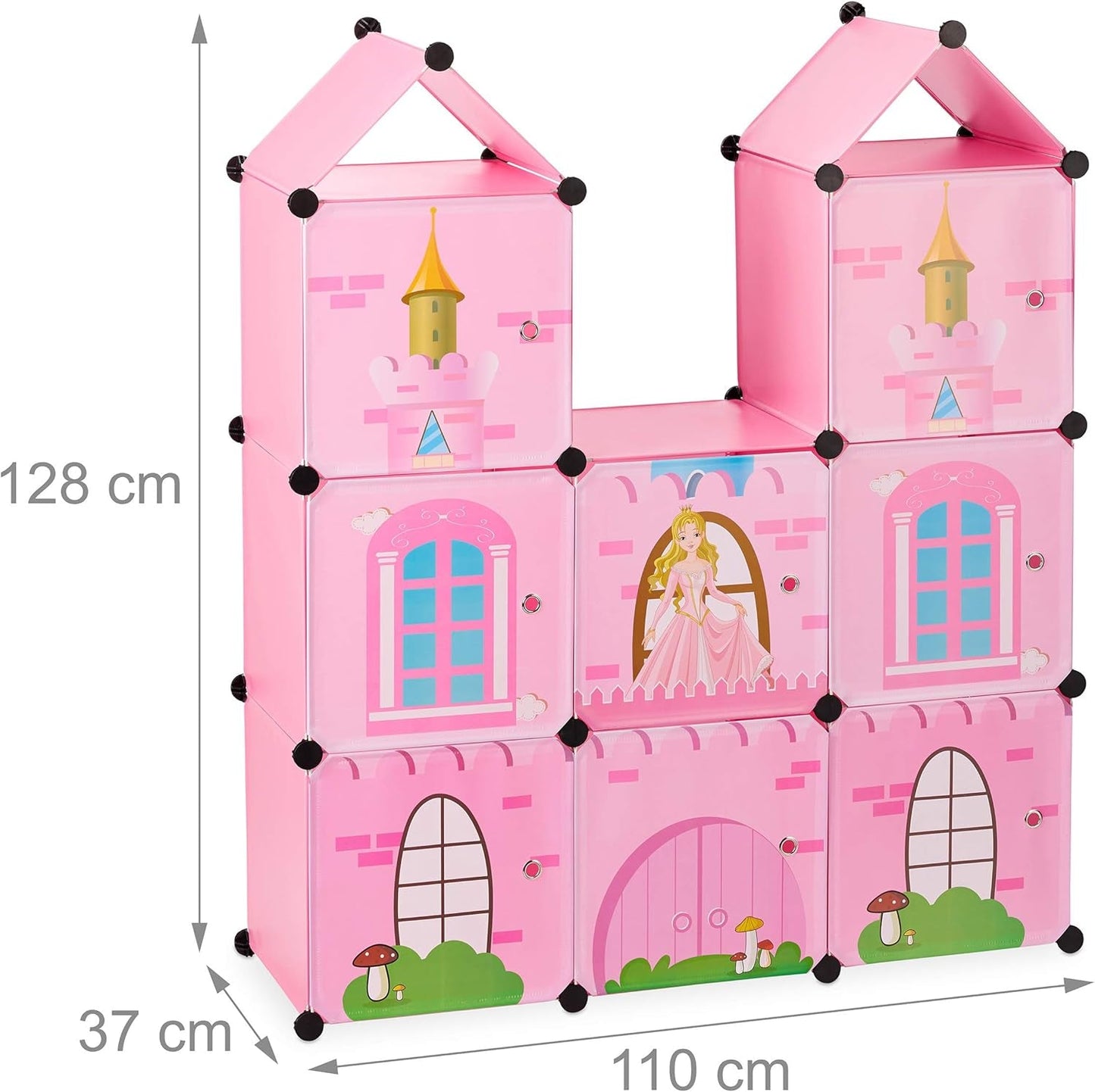 Relaxdays Kinderzimmerregal, Prinzessinnenschloss, Kunststoff, DIY-Schrank mit Türen, HBT: 128 x 110 x 37 cm, rosa Naty Shop Puppenhäuser