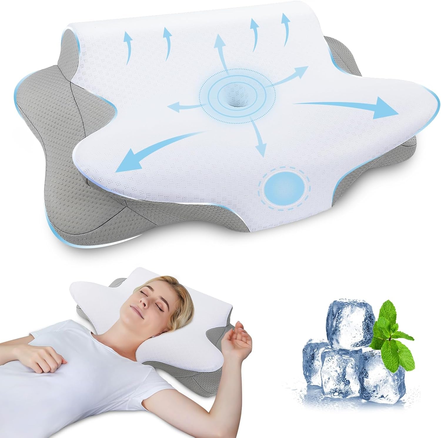 SAHEYER Nackenkissen 2 in 1, ergonomisches Nackenstützkissen und Nackenrollenkissen, orthopädisches Kissen für Seitenschläfer, Memory-Schaum-Kissen für Seitenschläfer, Rücken und Bauch, orthopädische Nackenkissen, Naty Shop, Grau