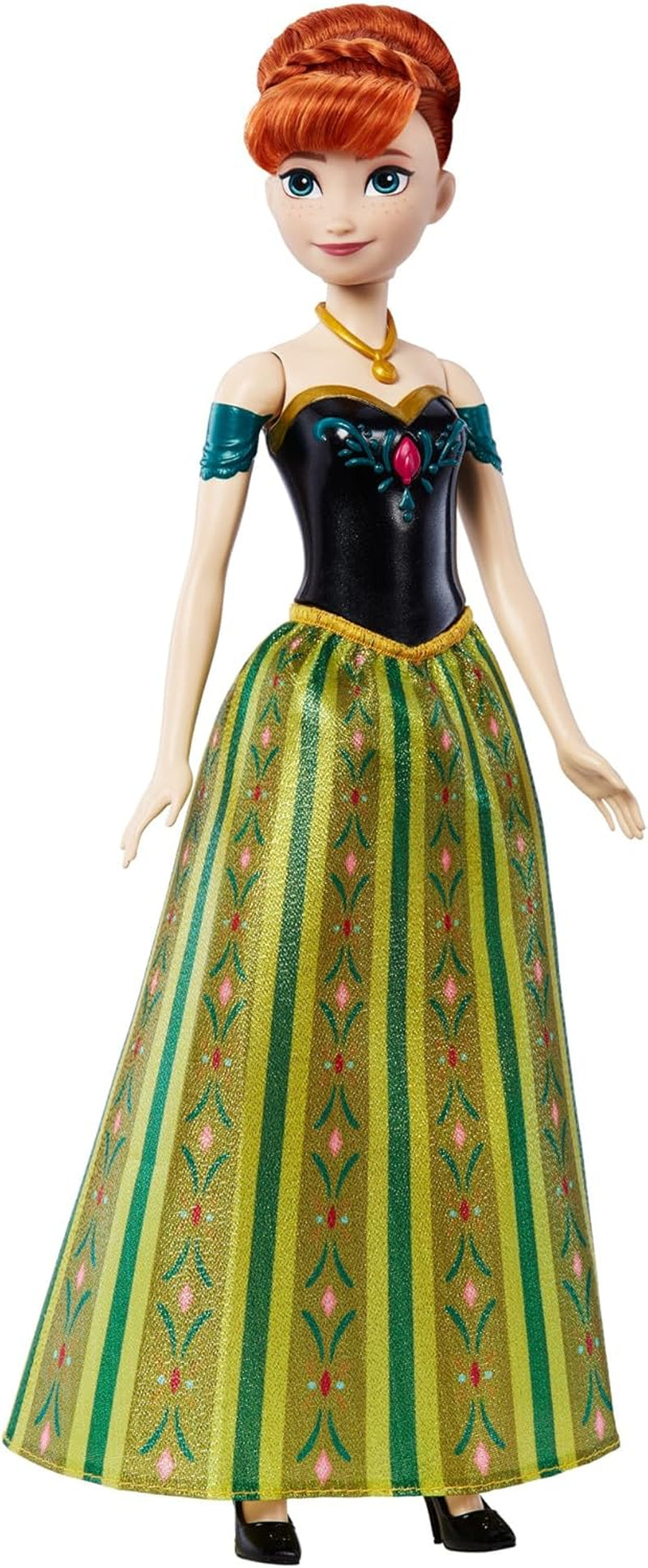 Mattel Toys Disney Frozen Anna Singende Modepuppe im ikonischen Outfit singt „Zum ersten Mal“ aus dem Disney-Film in Englisch, Französisch, Deutsch, Italienisch, JDL59