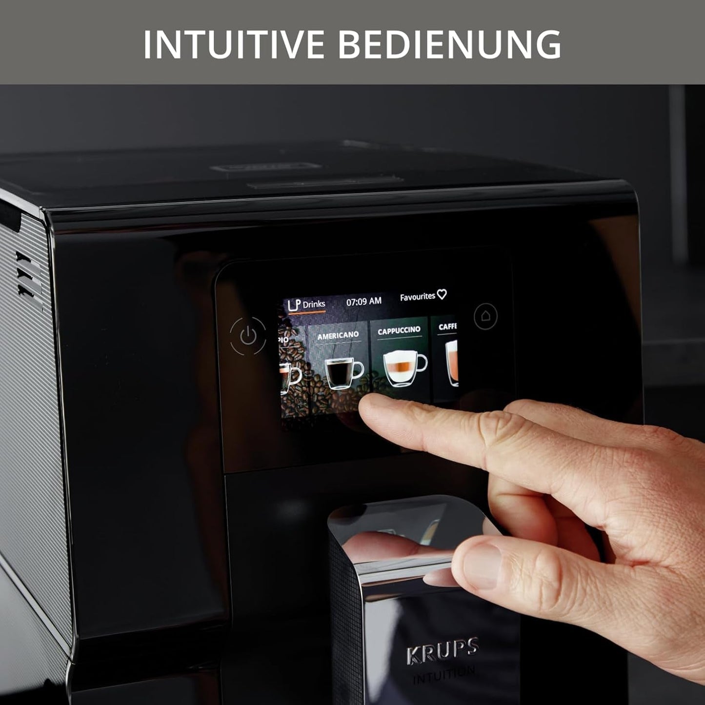 Krups Intuition Preference Espressovollautomat mit Smartphone-ähnlicher Bedienung, 3,5" Farb-Touchscreen, Smart Slide-Technologie, intuitives Beleuchtungssystem, 11 Getränke, Milchbehälter, EA873810