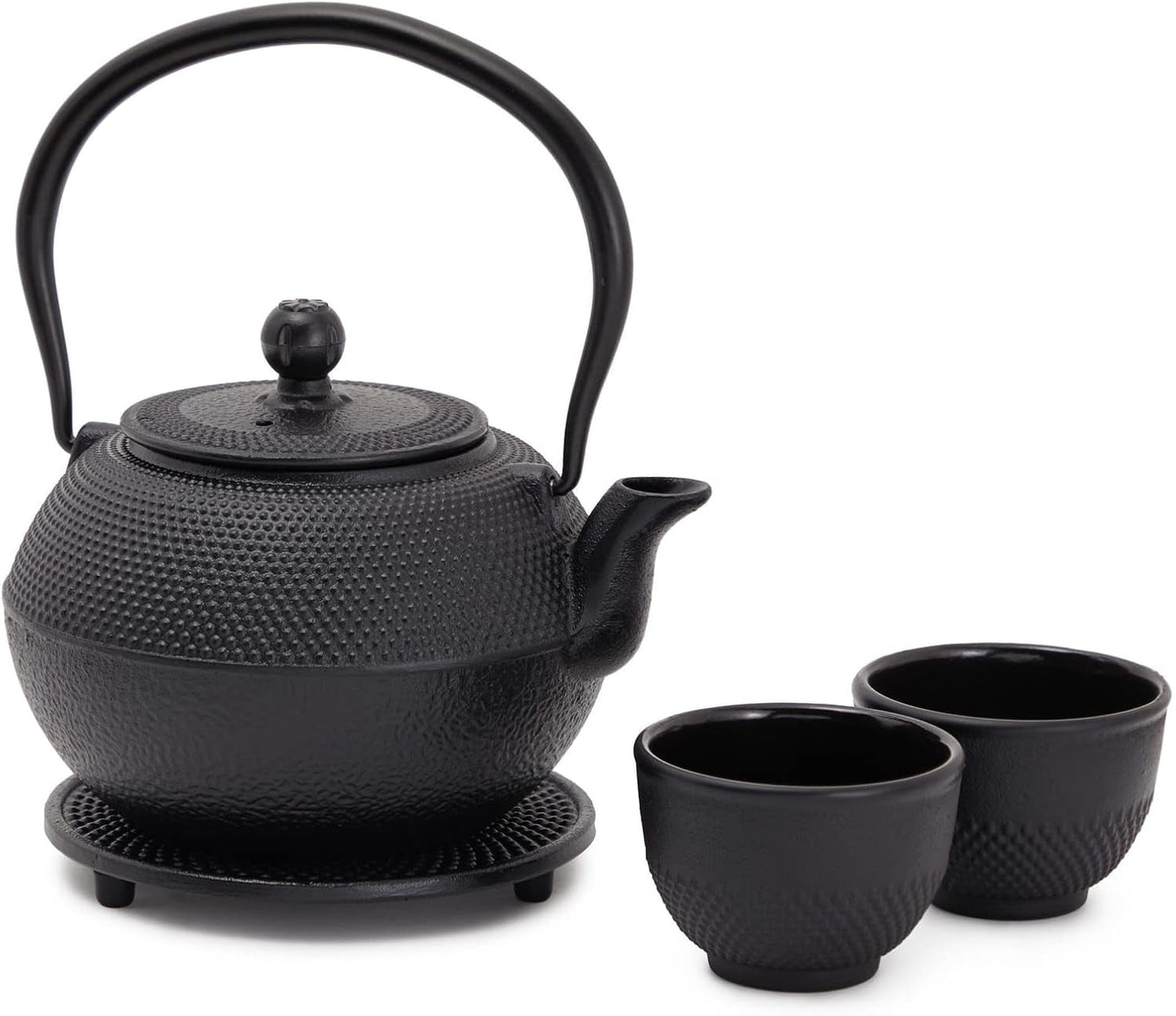 Juvale Japanisches Teeservice mit Teekanne aus Gusseisen (1200 ml), Untertasse und 2 Tassen, Teeservice im Tetsubin-Stil, Schwarz