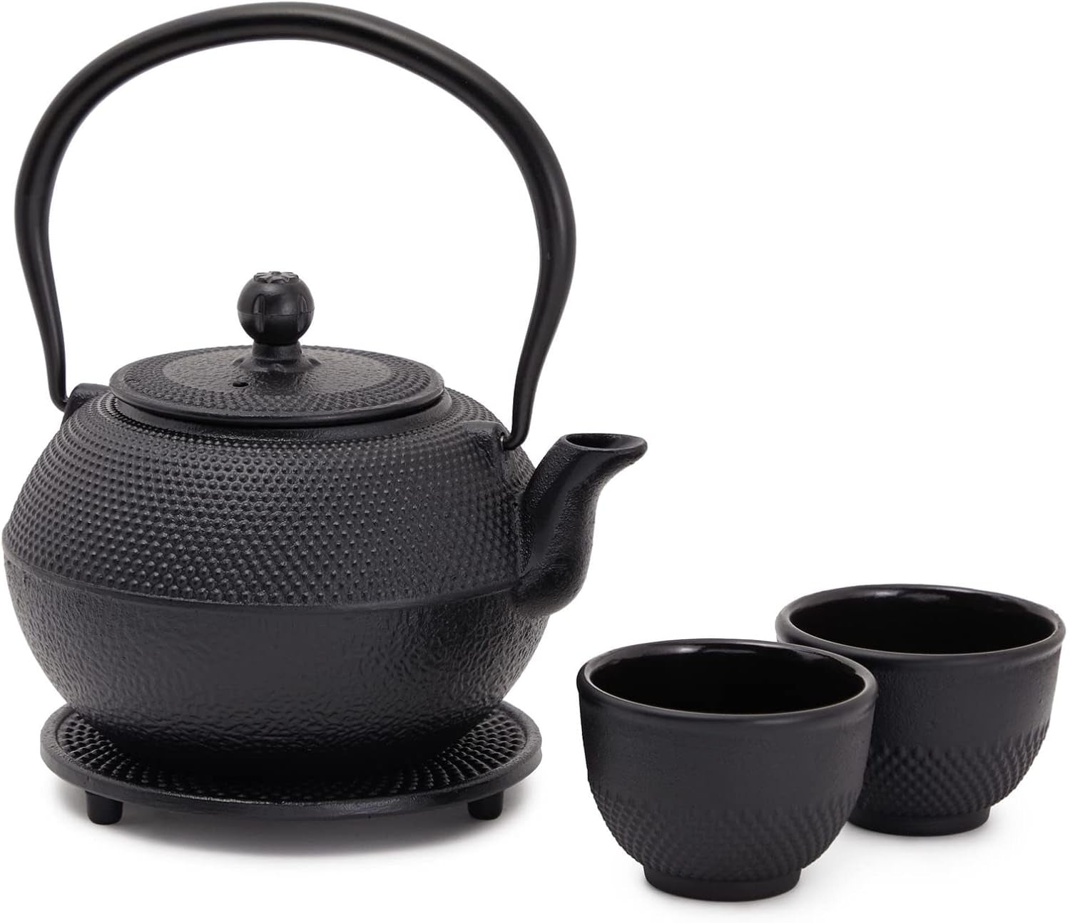 Juvale Japanisches Teeservice mit Teekanne aus Gusseisen (1200 ml), Untertasse und 2 Tassen, Teeservice im Tetsubin-Stil, Schwarz