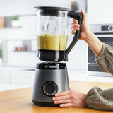 Bosch Standmixer Vitapower Serie 4 MMB6172SN, Verbesserte Version, 10 Jahre Motorgarantie, Edelstahl-Klingen, 1.5L Glasbehälter, Spülmaschinenfeste Teile, 30.000 U/Min, 1200 W, Silver Kitchen Naty Shop