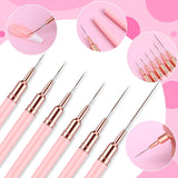 6 Stück Liner Nailart Pinsel Nageldesign Pinsel Set Dünn Acryl Nagelpunkt-Zeichenwerkzeug Nägel Dünne Nagelpinsel Set Für Lange Linien, Dünne Details, Feines Zichnen 5/7/9/11/15/25 Mm (Rosa)