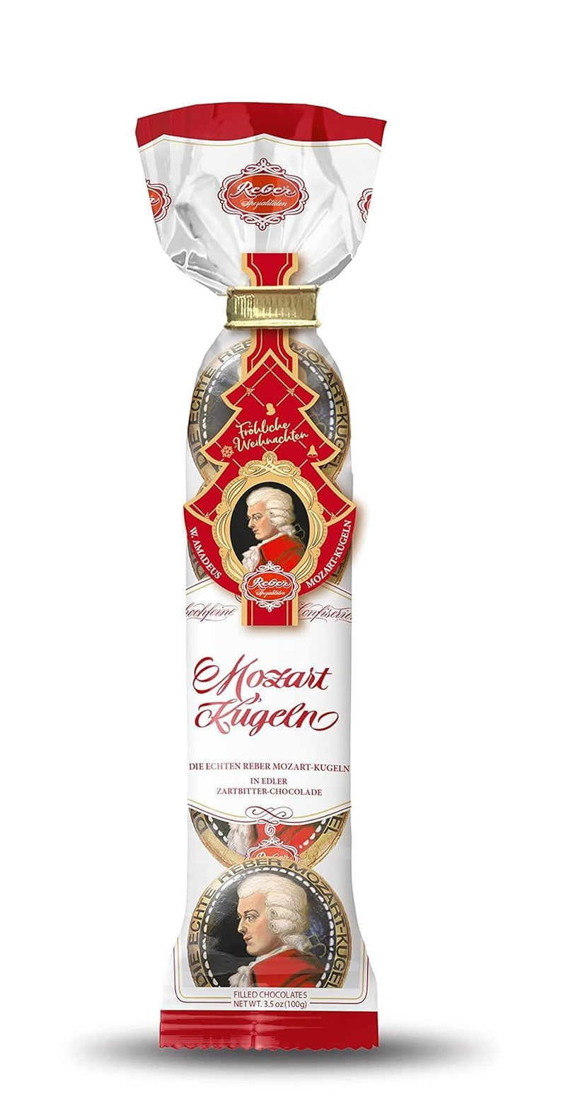 Reber Mozartkugeln – 5 Tüten mit je 5 Süßigkeiten in der Weihnachtsedition – Authentische Reber Mozartkugeln, hergestellt aus dunkler Schokolade, Marzipan und Nougat