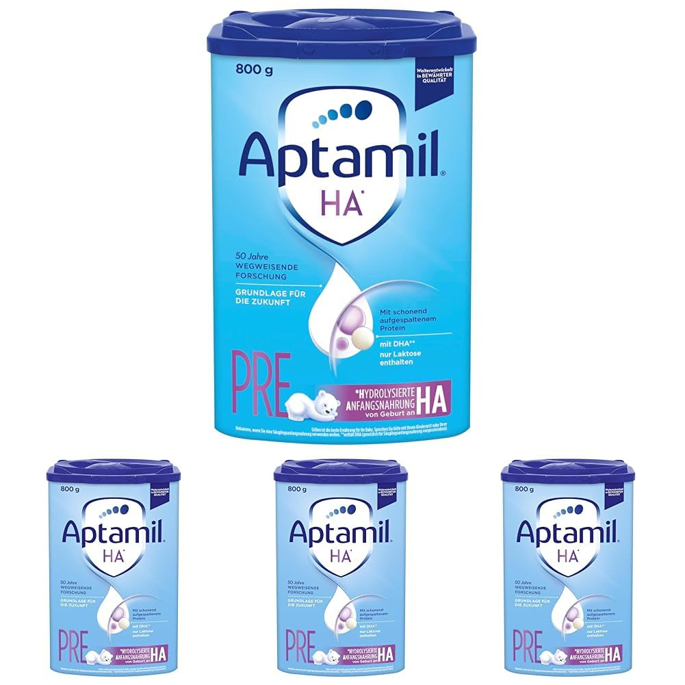 Aptamil HA PRE – Säuglingsnahrung von Geburt an mit DHA, laktosefreies, palmölfreies Babynahrungsmilchpulver, 800 g (4 Stück)