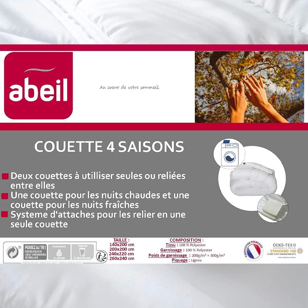 Abeil 4-Jahreszeiten-Steppdecke, weiß, Polyester, weiß, 240 x 260 cm Steppdecken und Steppdecken Naty Shop