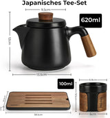 MIAMIO – Japanisches/chinesisches Tee-Set 6 x 100 ml/asiatische Teekanne 620 ml mit Tee-Ei, traditionelles japanisches Teekannen-Set für Teeliebhaber/Männer/Frauen (schwarz)