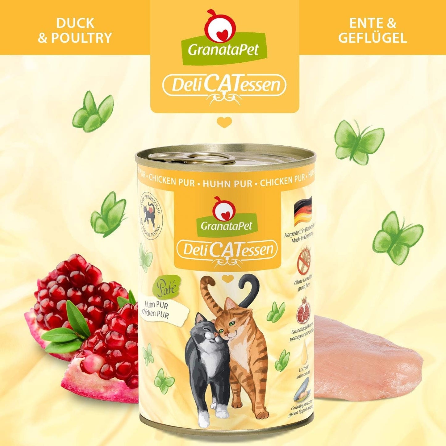 GranataPet DeliCatessen Chicken PUR, Nassfutter für Katzen, Futter ohne Getreide & ohne Zuckerzusätze, Katzenfutter mit hohem Fleischanteil & hochwertigen Ölen, 6 x 400 g