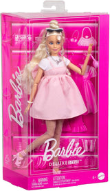 Barbie-Puppe Deluxe Style-Nr. 3 mit Barbiecore-Outfit, blonden Haaren in einem hohen Dutt, pastellrosa Kleid mit übergroßer Schleife und Accessoires wie Netzstrumpfhosen, HYV27 Naty Shop Dolls
