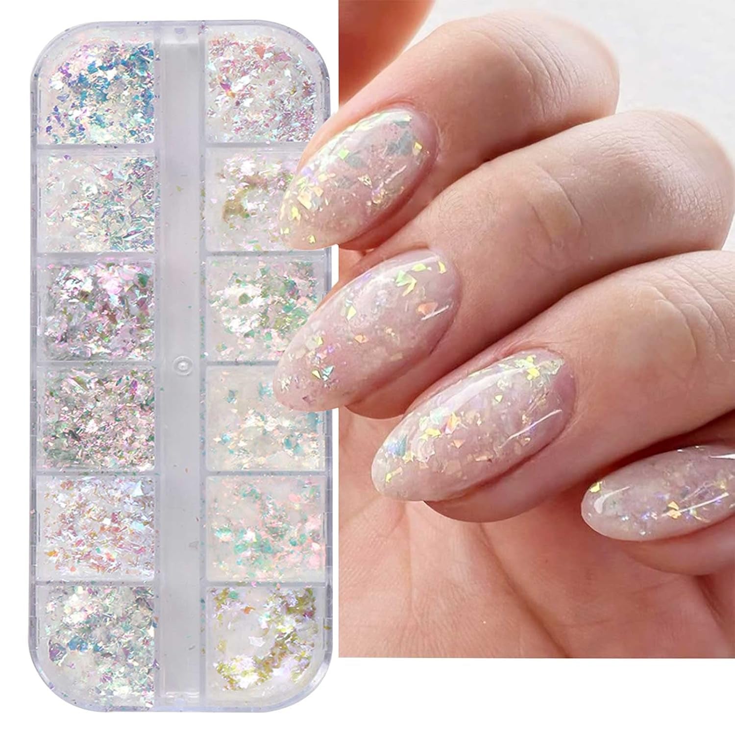 JMEOWIO Nagelglitter 12 Gitter Aurora Nail Art Dekoration Zubehör Nageldesign
