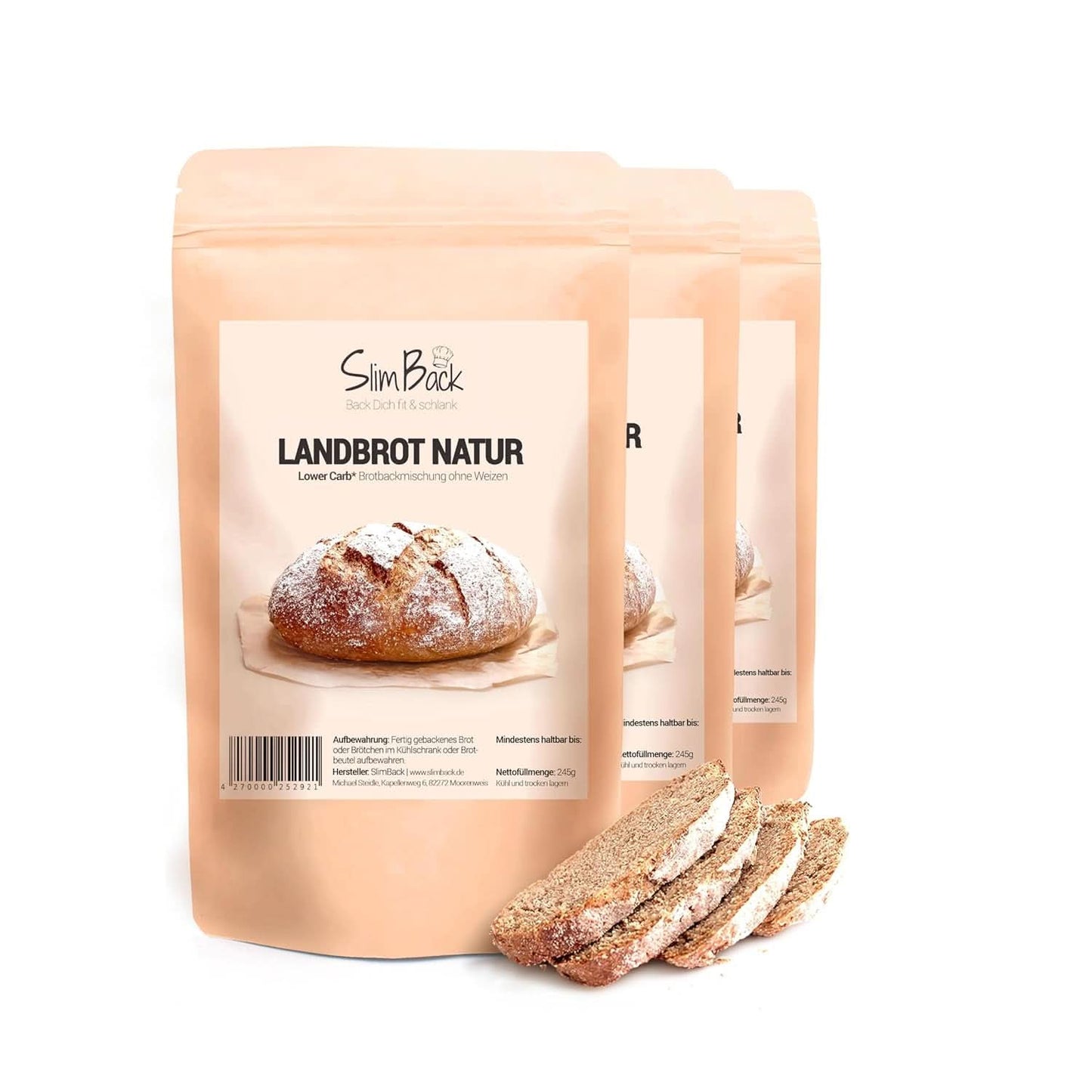 LOWER CARB BROT-MISCHUNG, Keto-, vegane und glutenfreie, soja- und getreidefreie Proteinbrot-Alternative Kitchen Naty Shop Set 3 x 245 Gramm