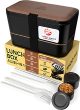 Umami Lunchbox für Erwachsene, 4 Besteckteile und Fächer, auslaufsichere, stapelbare Bento-Box, Lunchbox für Erwachsene, To-go-Salatbehälter, Picknick-/Büro-Lunchbox, Anthrazitgrau, 1500 ml. Naty Shop Lebensmittelaufbewahrungsboxen aus schwarzem Walnussholz L – 1500 ml, ineinander stapelbar