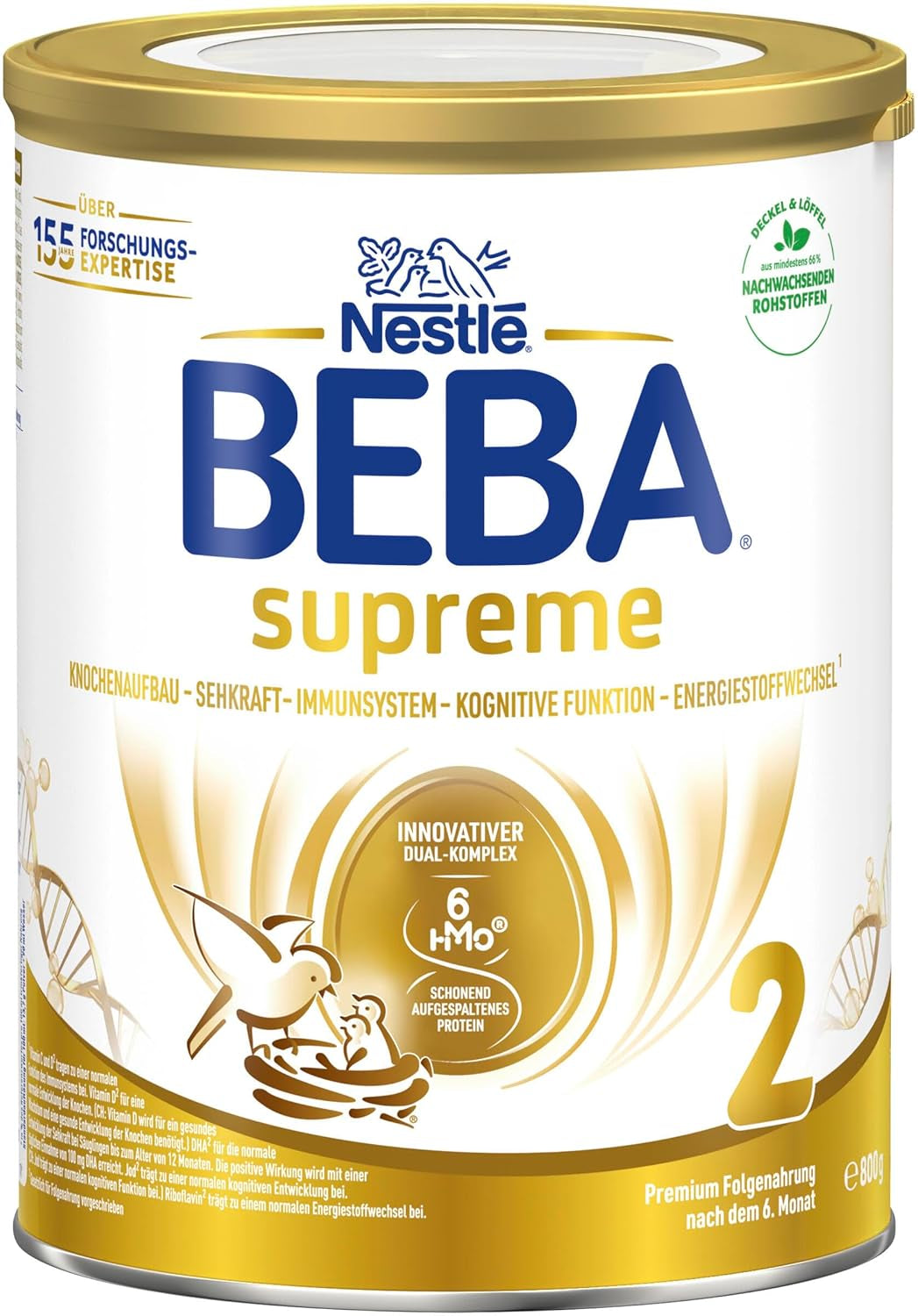 BEBA SUPREME 2 Folgemilch nach 6 Monaten, nur Laktose, palmölfrei, 6er Pack (6 x 800g) Naty Shop