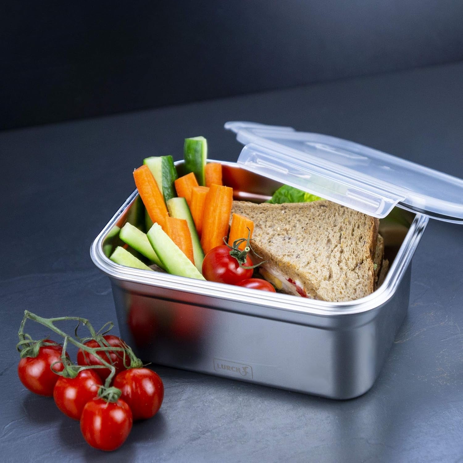 Lurch 240895 Lunchbox, hochwertige Sicherheits-/Aufbewahrungsbox aus Edelstahl mit BPA-freiem Kunststoffdeckel, 2000 ml, durchsichtige Lebensmittelaufbewahrungsboxen Naty Shop